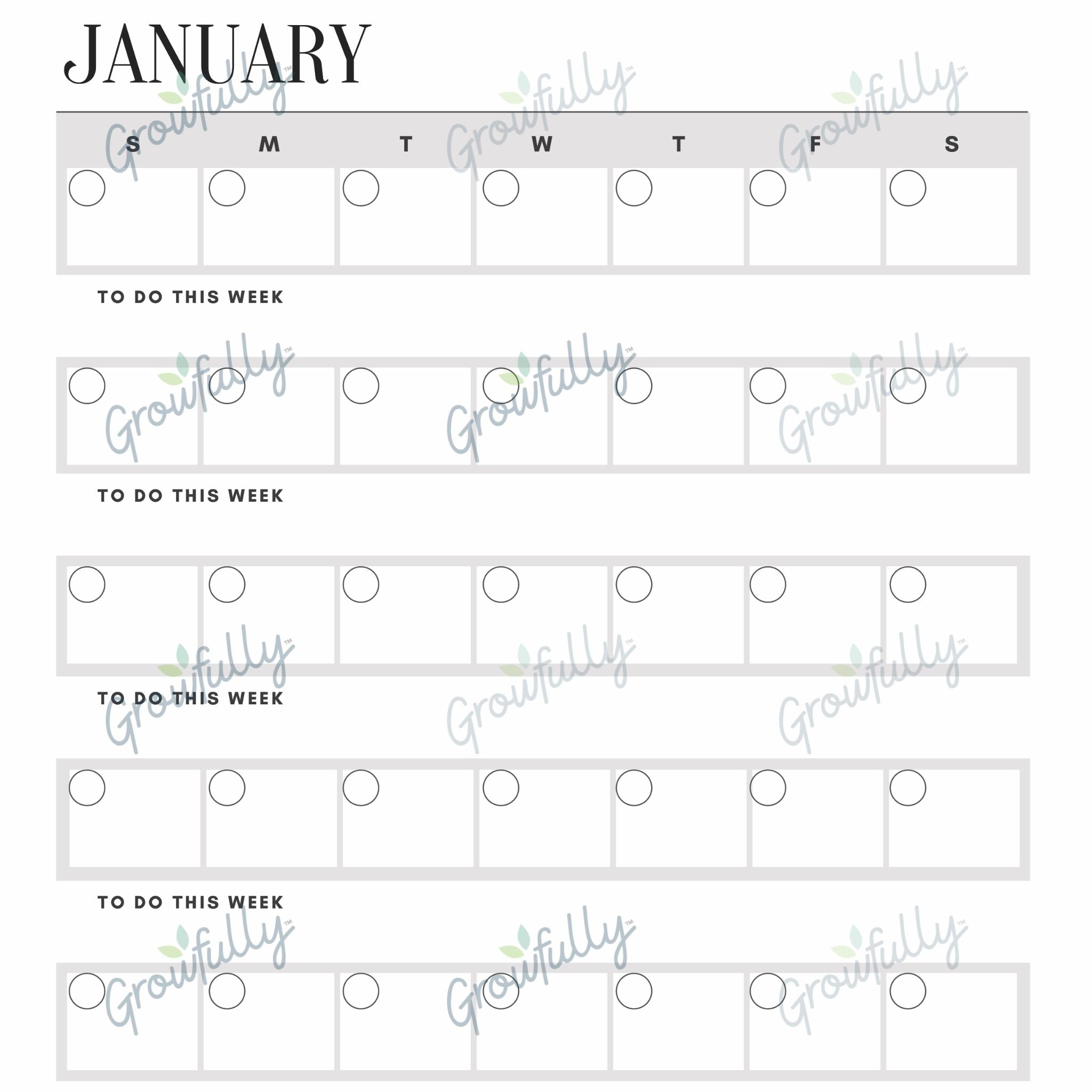 Sample of the January perpetual calendar printable
