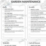 Load image into Gallery viewer, Close up showing the daily and weekly portions of the Garden Maintenance printable checklist.
