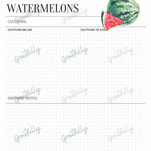A sample of the Cultivars printable page for Watermelons