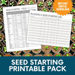 Load image into Gallery viewer, Image shows the two printables in the Seed Starting Printable Pack. Orange Starburst reads &quot;Instant Digital Download.&quot;
