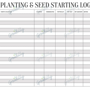 Close up of the Planting and Seed Starting Log