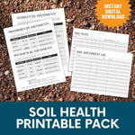 Load image into Gallery viewer, Soil Health Printable Pack pages are pictured.  An orange starburst reads &quot;Instant Digital Download.&quot;
