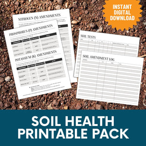 Soil Health Printable Pack pages are pictured.  An orange starburst reads "Instant Digital Download."