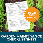 Load image into Gallery viewer, Garden Maintenance Checklist sales image, with an orange starburst that reads &quot;instant digital download.&quot;
